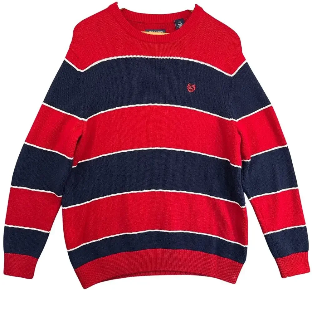 Chaps Red Navy Stripe Pullover Crewneck Sweater Men L